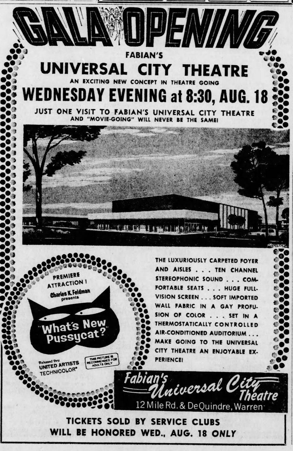 Universal City Theatre - 1965 Grand Opening Ad (newer photo)